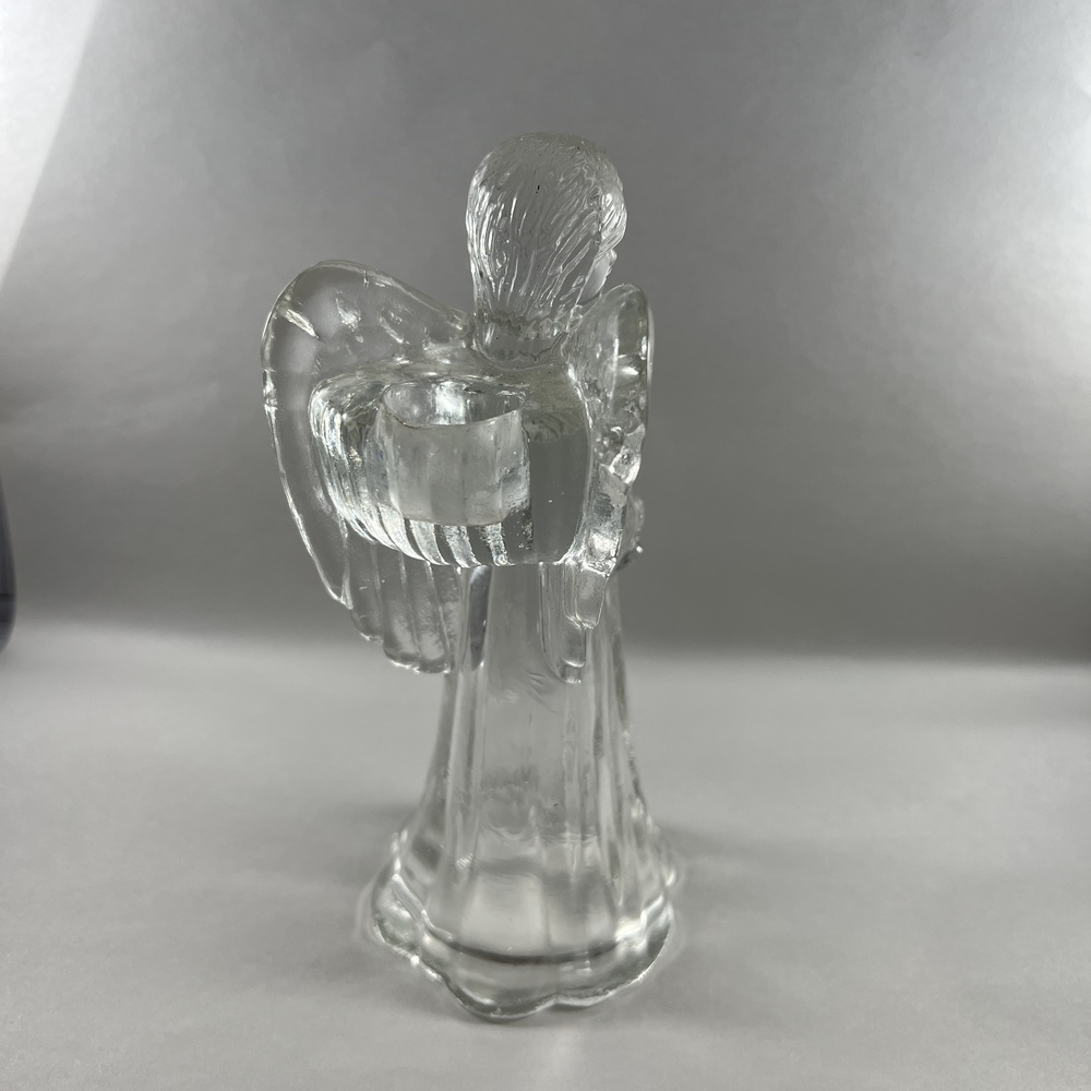 Vintage Christmas Angel Glass Taper Candle Holder Play The Trumpet Celestial - Picture 4 of 8